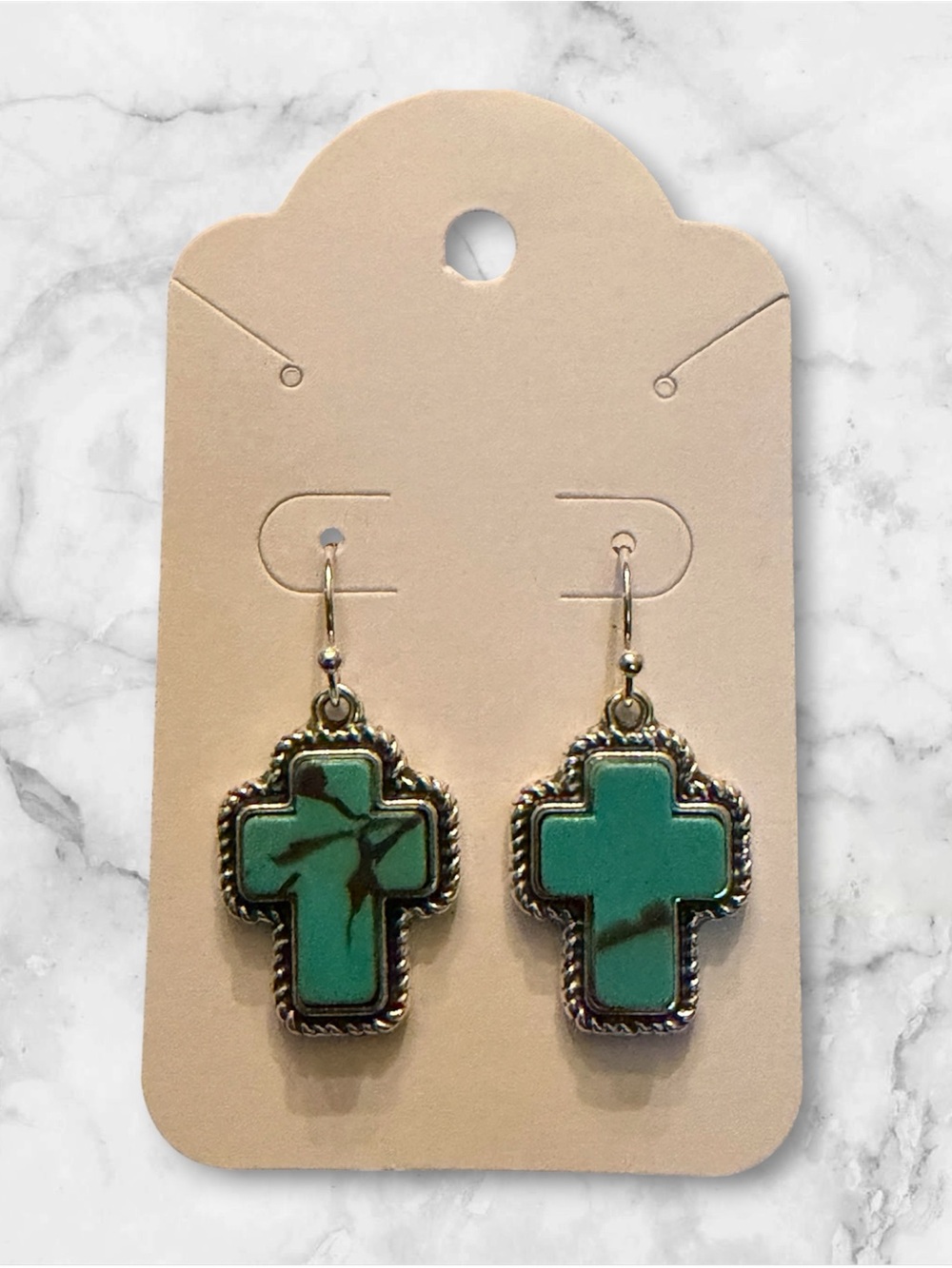 Turquoise Cross Drop Earrings - Green Cross Earrings